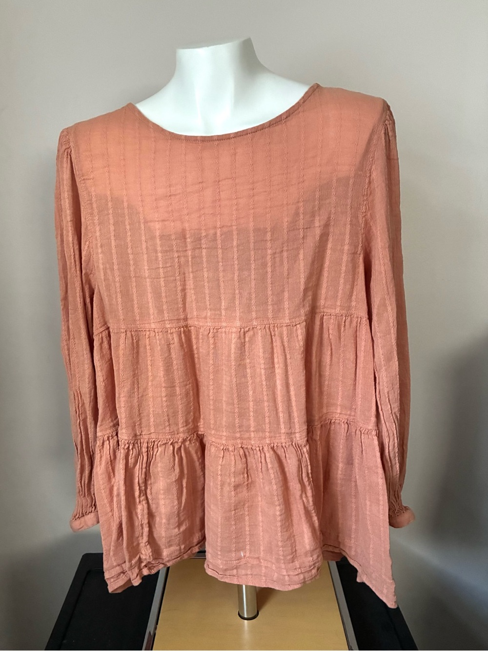 American Eagle Outfitters Peach-Pink Tiered Peplum Tunic